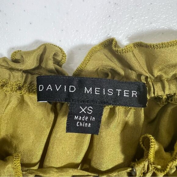 David Meister Chartreuse Embroidered Tunic Top Silk Shift Mini Dress - Picture 4 of 12